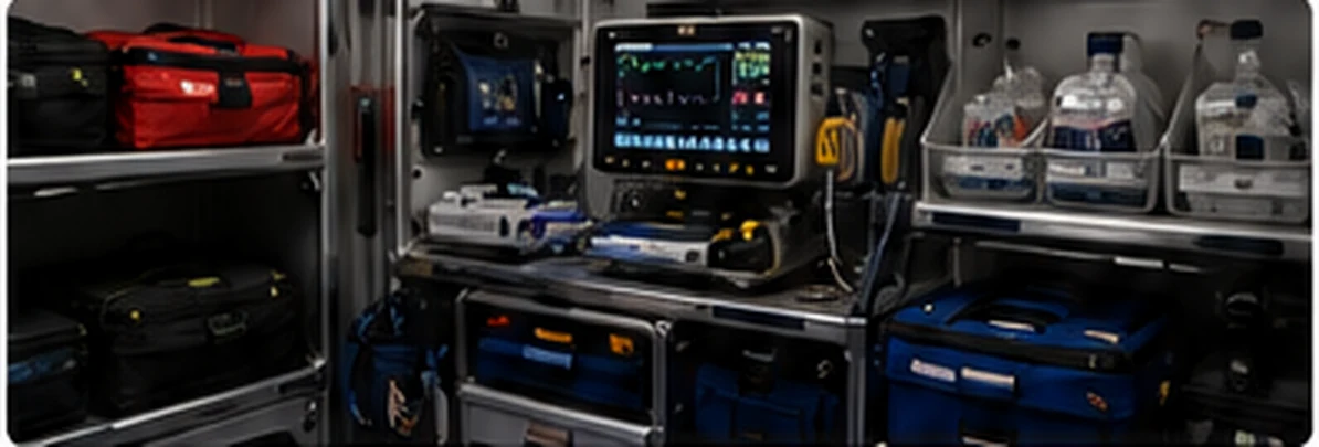 Organized maternal transport equipment bay inside an ambulance