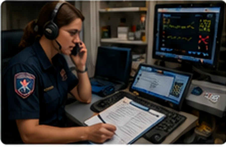 Clinician reviewing prenatal records and diagnostic information before maternal transport.