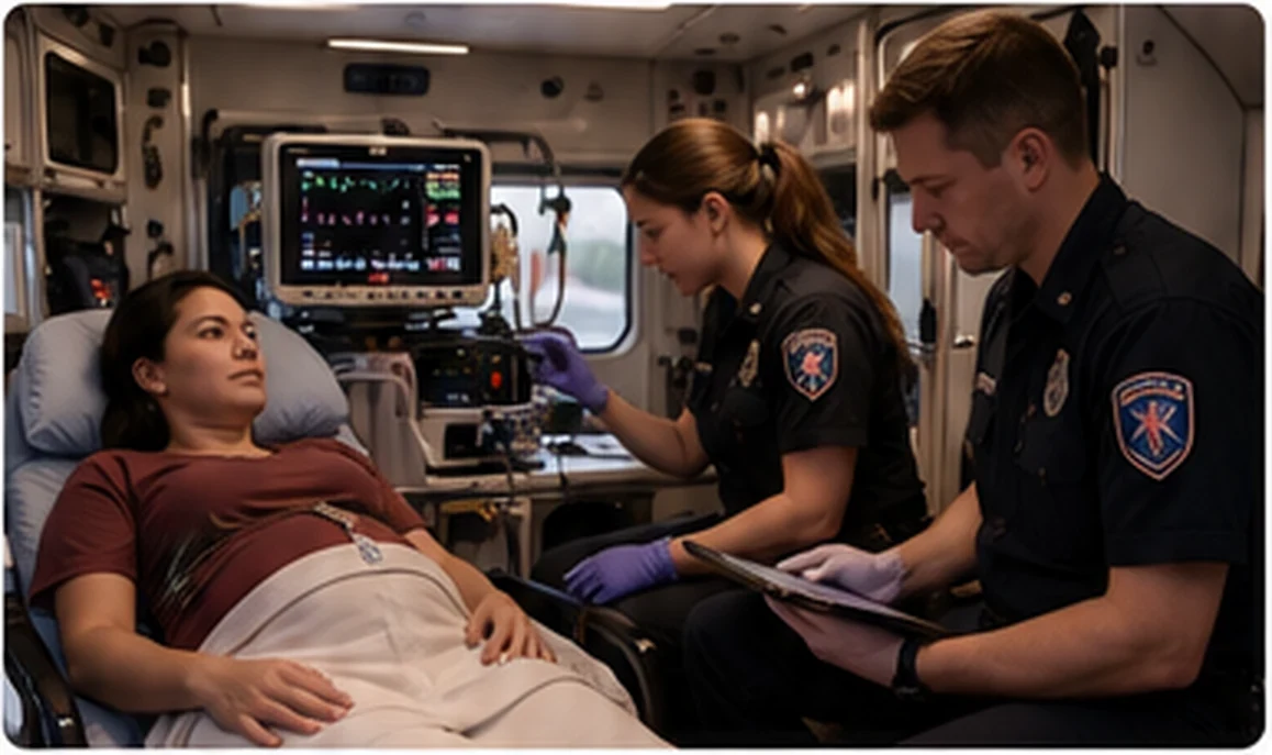 Two clinicians performing closed-loop medication verification during maternal transport handoff.